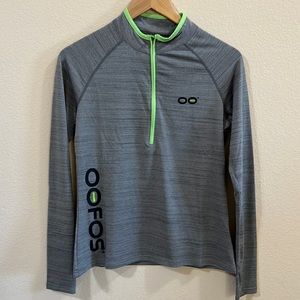 Oofos Feel The OO‎ Women Small Tennis Running Gray Lime Green 1/4 Zip Top